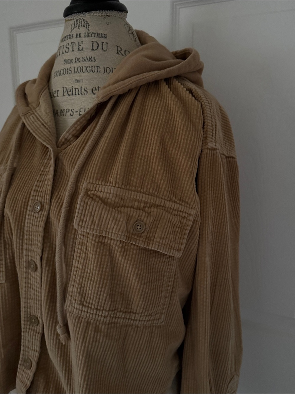 AE brand Womens Cropped Corduroy Hooded Jacket in Camel